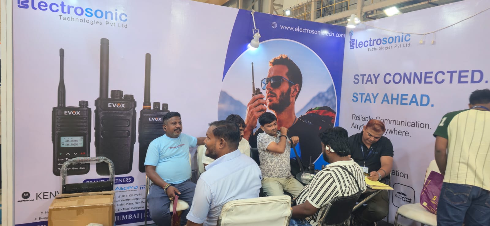 Electrosonic booth display for EVOX walkie talkies and professional radio communication