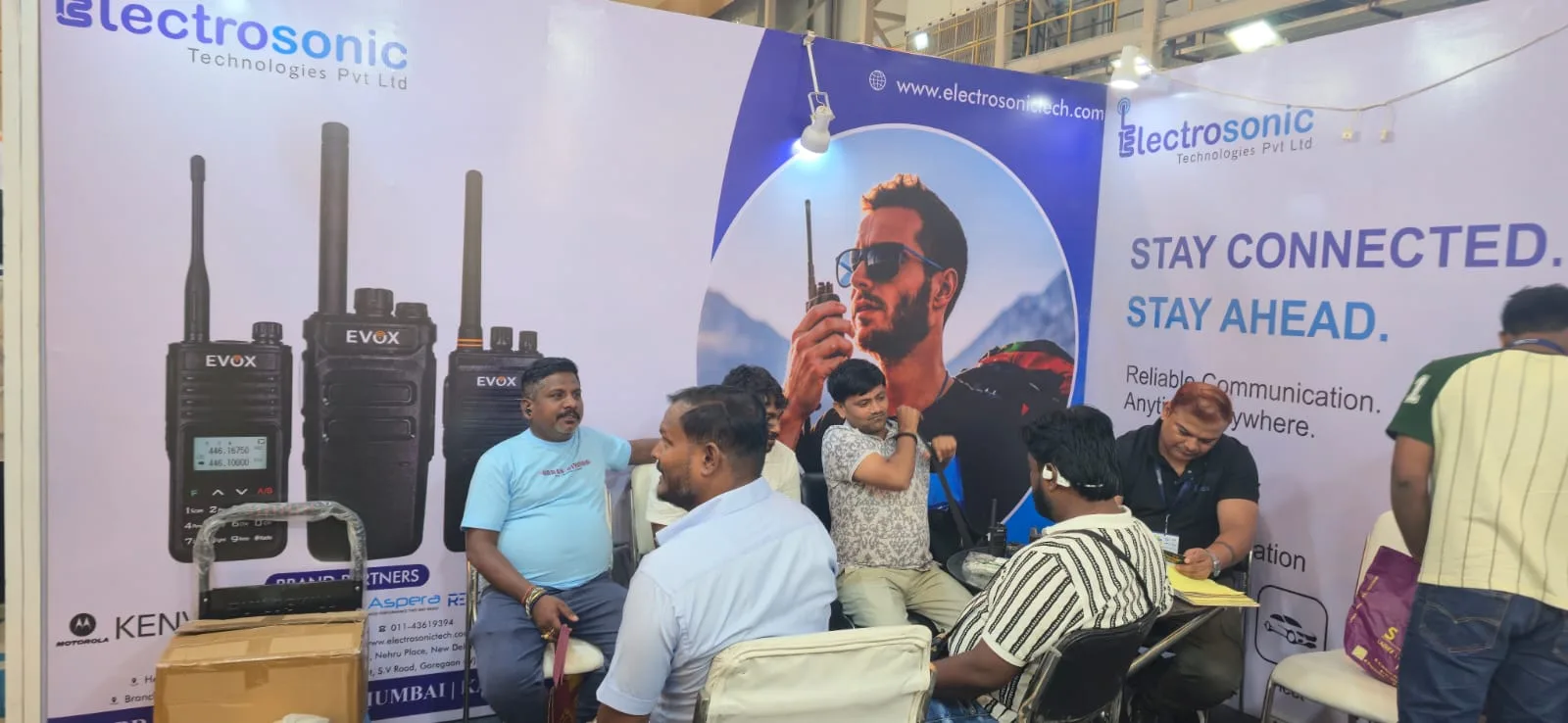 Electrosonic booth display for EVOX walkie talkies and professional radio communication